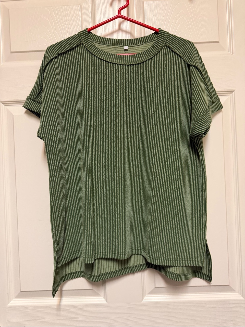 Women's Olive Green Ribbed Short Sleeve Top